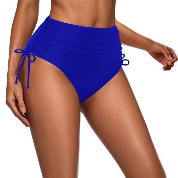 Women's Sexy High Waisted Swim Bottoms Solid Color Drawstring Pleated Under $10