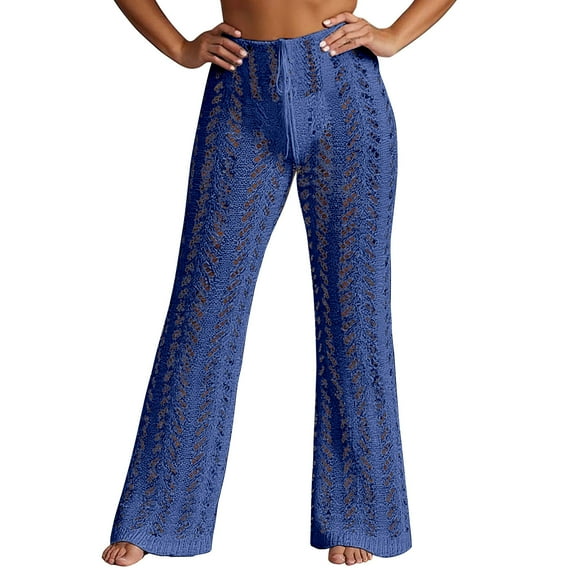Women's Sexy Hollow Out Knitted Club Pants - High Waist Crochet Cover Up for Beach/Party, S-L