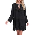 thumbnail image 1 of Women's Sexy Hollow Out Laceup V Neck Beach Dress Long Sleeve UPF 50+ Sun Protection Vacation Mini Cover Ups, 1 of 8