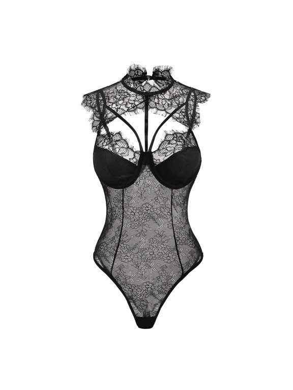 Women's Sexy Hot Girl Style Suspender Lace Slim See Through All Jumpsuit