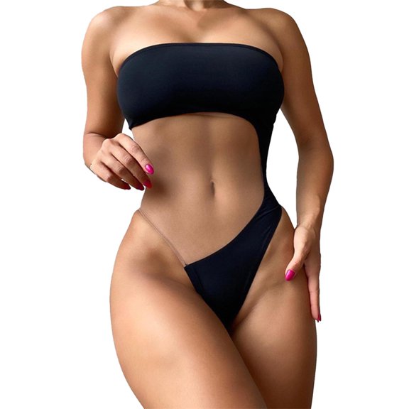 Women's Sexy Hot Mesh Splicing Bikini Swimsuit - Backless Strapless, Collision Color, Beach Vacation