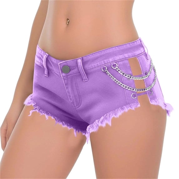 Women's Sexy HotDenim Shorts,High Waisted Ripped Raw Hem Jean Shorts with Side Tie-up,Stretchy Summer Beach Shorts for Women Casual Vacation Hot Pants Purple M