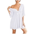 thumbnail image 1 of Women's Sexy Ice Silk Nightdress Set - 3PCS Pajamas, Satin Fabric, Elastic Waist, for Sleepwear/Loungewear, 1 of 4