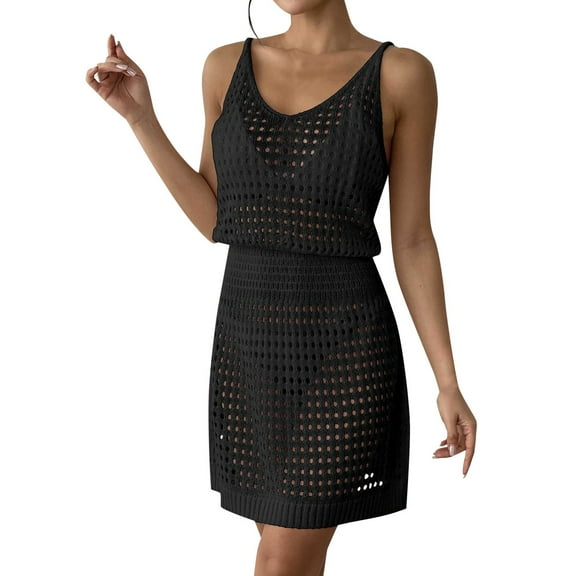 Women's Sexy Knitted Dress with Waist Cincher Hollow Out Beach Cover Up, Elegant, Polyester, Multiple Sizes, for Summer