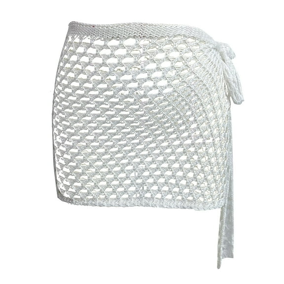 Women's Sexy Knitted Hollowed Out Beach Overskirt - Mesh Beaded Cover-Up, Rhinestone Decoration - One Size Sheer Sarong
