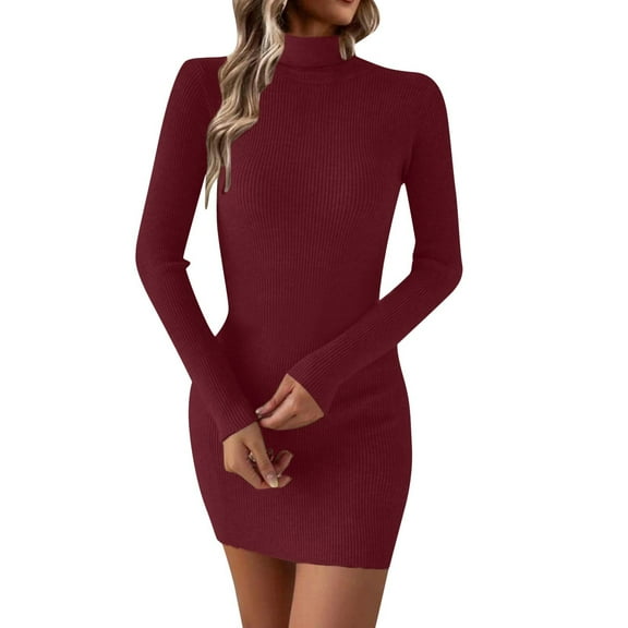 Women's Sexy Knitting Sweater Dress Autumn Winter Fashion Long Sleeve Casual Elegant Bodycon Tunic Pullover Outfit