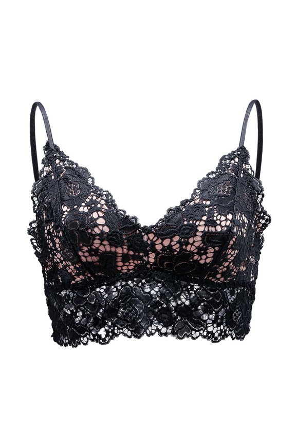 Women's Sexy Lace Bra Adjustable Suspenders V-Neck Everyday Bra No Underwire Suspender Wrapped Bra - Black