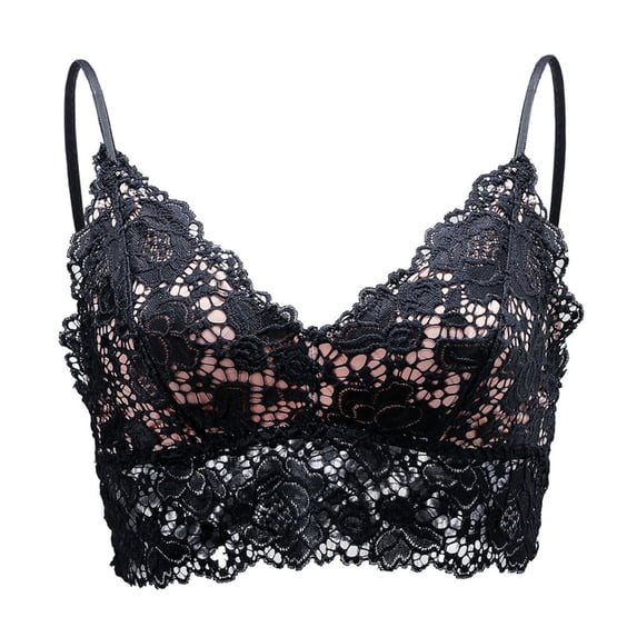 Women's Sexy Lace Bra Adjustable Suspenders V-Neck Everyday Bra No Underwire Suspender Wrapped Bra - Black