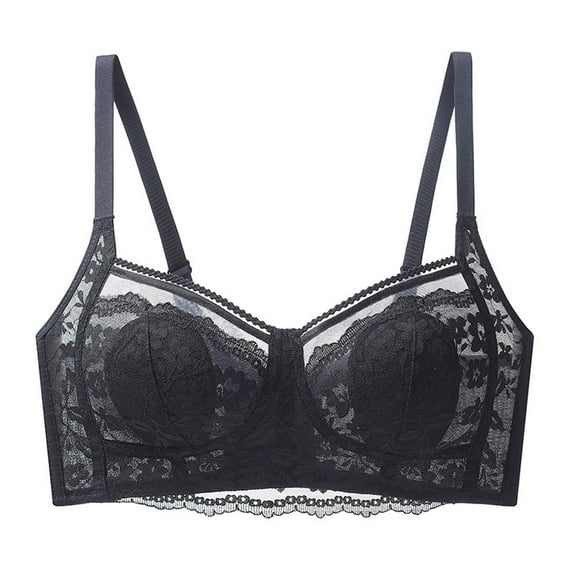 Women's Sexy Lace Bra Full Coverage Plus Size Lace Bra Anti-sagging Rabbit Ears No Underwire bra Cover - Black