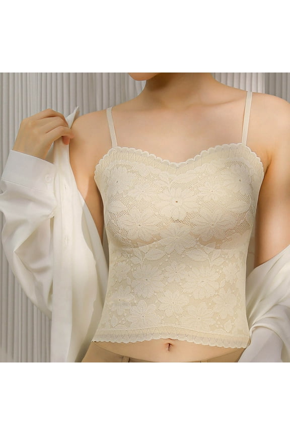 Women's Sexy Lace Bra Longline No Underwire Podded Cami Bralette Slim Fit Basic Cami Bras