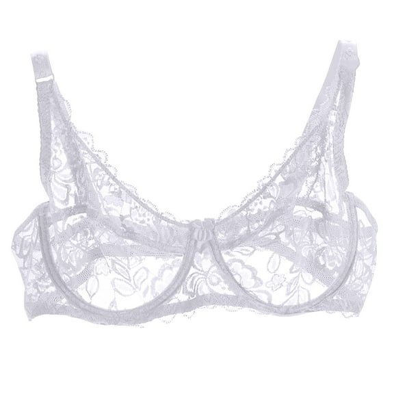 Women's Sexy Lace Bra Non-Padded Underwire See Through Unlined Bra Mesh Sheer Plunge Low Cut Bralettes