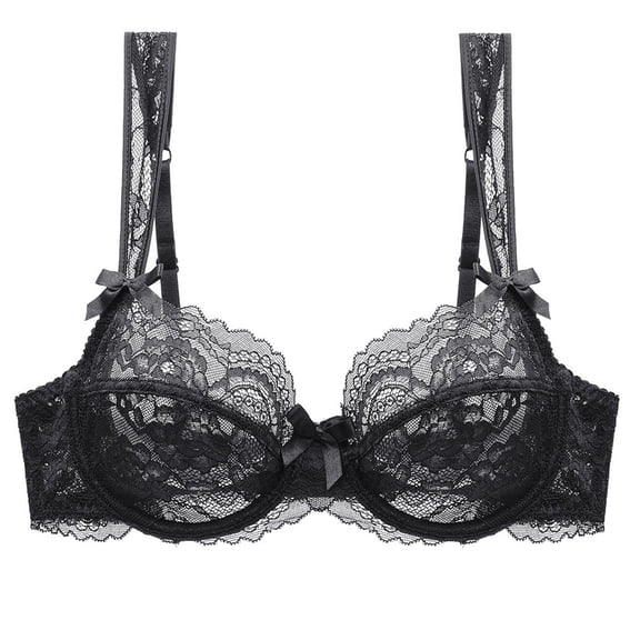 Women's Sexy Lace Bra Non Padded Underwire Unlined Bra Plus Size Lace Bralette(Black,38D)