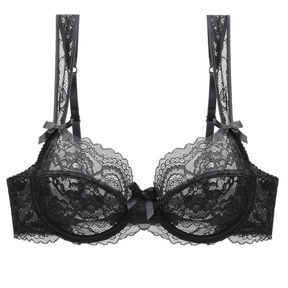 Women's Sexy Lace Bra Non Padded Underwire Unlined Bra Plus Size Lace Bralette(Black,38E)