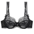 thumbnail image 1 of Women's Sexy Lace Bra Non Padded Underwire Unlined Bra Plus Size Lace Bralette(Black,44D), 1 of 1