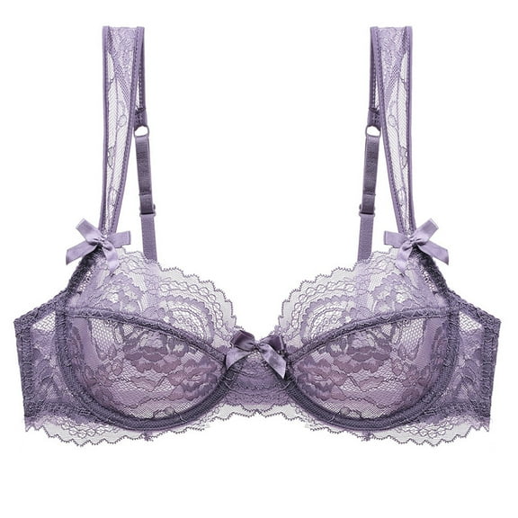 Women's Sexy Lace Bra Non Padded Underwire Unlined Bra Plus Size Lace Bralette(Purple,34E)