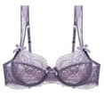 thumbnail image 1 of Women's Sexy Lace Bra Non Padded Underwire Unlined Bra Plus Size Lace Bralette(Purple,40C), 1 of 1