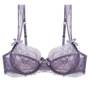 Women's Sexy Lace Bra Non Padded Underwire Unlined Bra Plus Size Lace Bralette(Purple,40E)