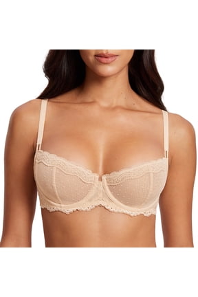 Women's Sexy Lace Bra Underwire Balconette Unlined Demi Sheer Plus Size