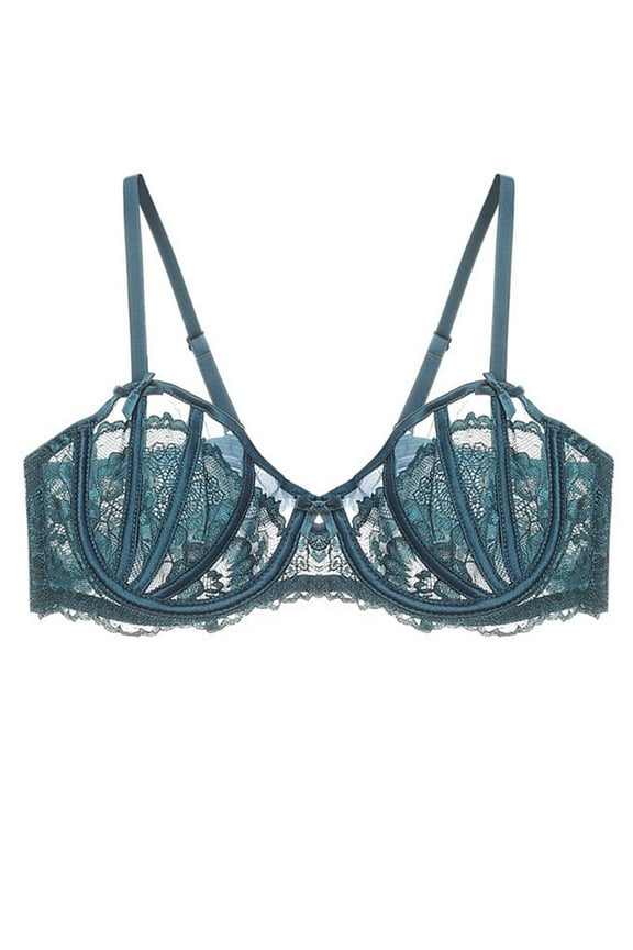 Women's Sexy Lace Bra Underwire Balconette Unlined Demi Sheer Plus SizeGreen,34C)