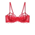 thumbnail image 1 of Women's Sexy Lace Bra Underwire Balconette Unlined Demi Sheer Plus Size（Red,34C), 1 of 5