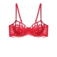 thumbnail image 1 of Women's Sexy Lace Bra Underwire Balconette Unlined Demi Sheer Plus Size（Red,36B), 1 of 5
