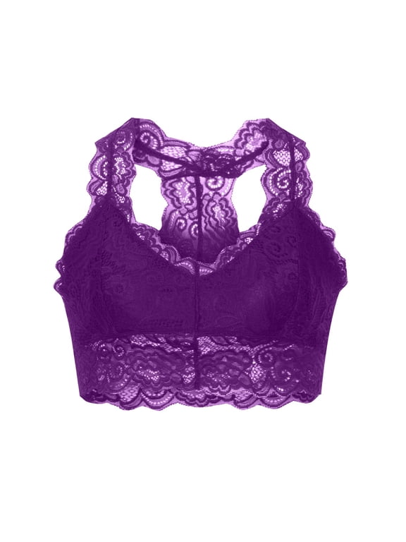 Women's Sexy Lace Bra Wireless Plus Size Full Coverage Racerback Lace Bra Soft Comfort Everyday Bralette with Added Support