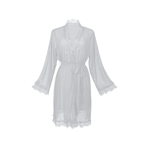 Women's Sexy Lace Bridal Robe Sheer Mesh Sleepwear Nightgown for Home Relaxation and Moments