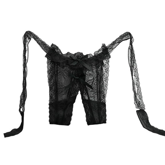 Women's Sexy Lace Crotchless Thong T-Pants - Low Waist, Seamless Mesh, One Size Fits Most for Bold Lingerie