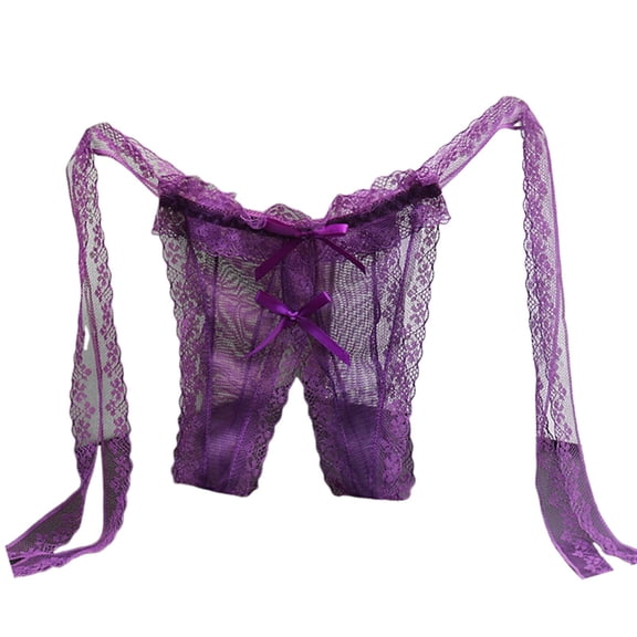 Women's Sexy Lace Crotchless Thong T-Pants - Low Waist, Seamless Mesh, One Size Fits Most for Bold