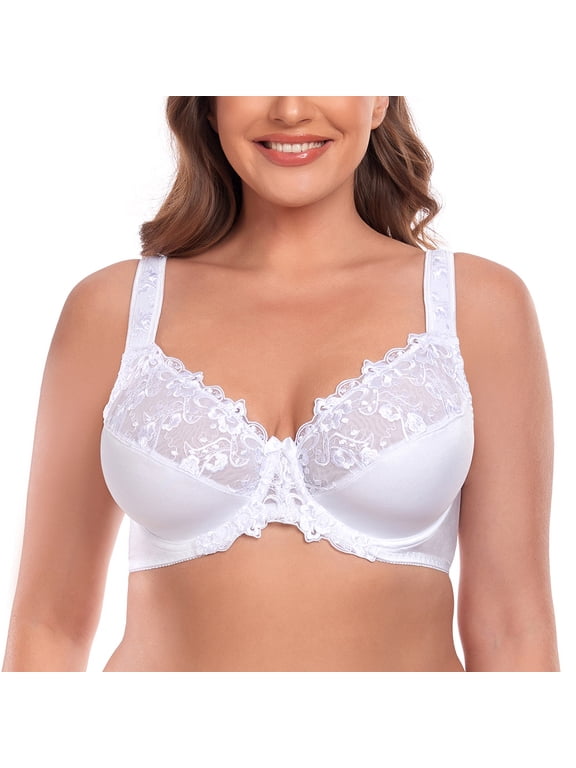 Women's Sexy Lace Embroidered Bras Full Coverage Unlined Underwire Plus Size Bra 36C