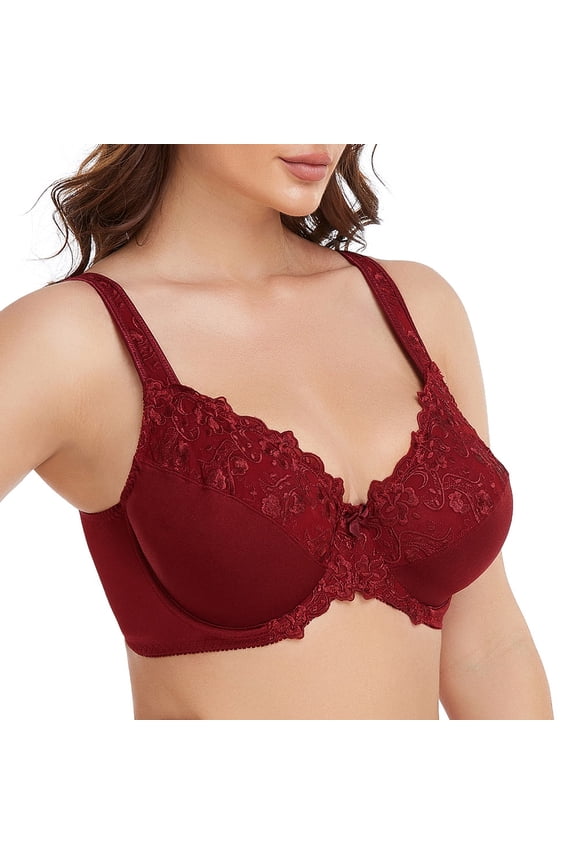 Women's Sexy Lace Embroidered Bras Full Coverage Unlined Underwire Plus Size Bra 36DDD