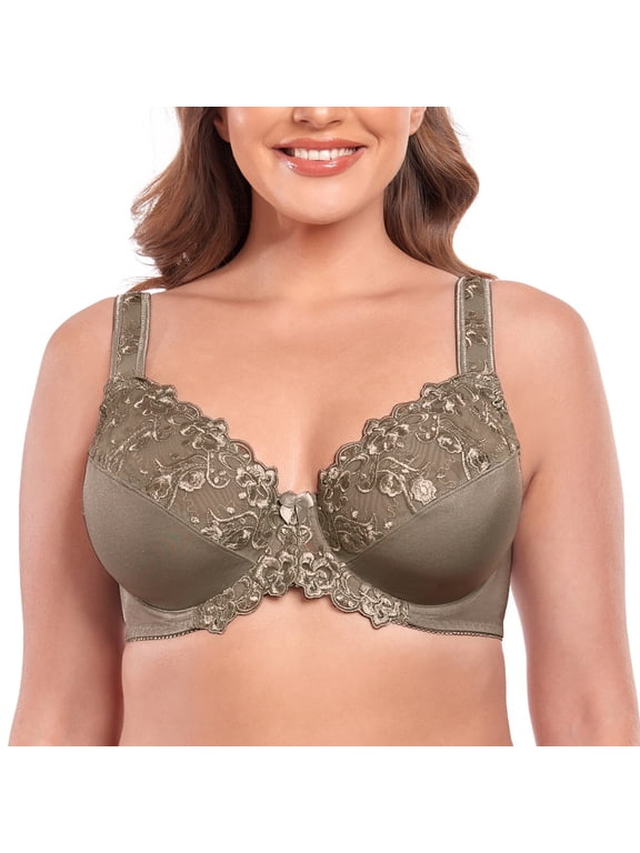 Women's Sexy Lace Embroidered Bras Full Coverage Unlined Underwire Plus Size Bra 36J