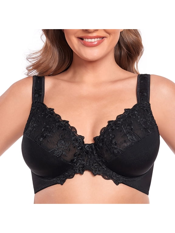 Women's Sexy Lace Embroidered Bras Full Coverage Unlined Underwire Plus Size Bra 40DDD