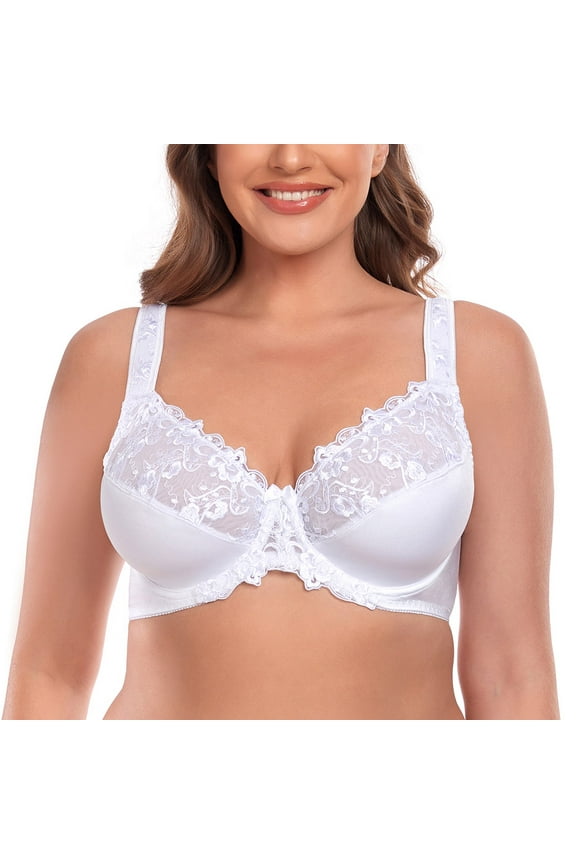 Women's Sexy Lace Embroidered Bras Full Coverage Unlined Underwire Plus Size Bra 40DDD