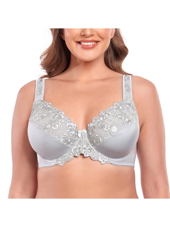 Women's Sexy Lace Embroidered Bras Full Coverage Unlined Underwire Plus Size Bra 40DD