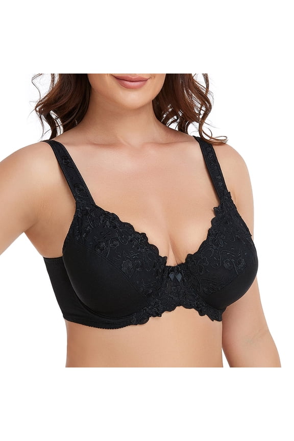 Women's Sexy Lace Embroidered Bras Full Coverage Unlined Underwire Plus Size Bra 42DDD