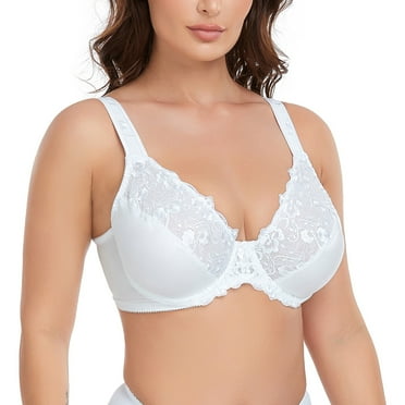 Women's Sexy Lace Embroidered Bras Full Coverage Unlined Underwire Plus Size Bra 42D