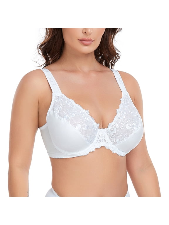 Women's Sexy Lace Embroidered Bras Full Coverage Unlined Underwire Plus Size Bra 44DD
