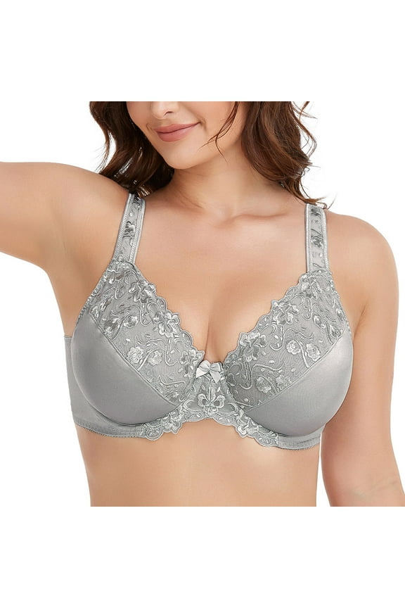 Women's Sexy Lace Embroidered Bras Full Coverage Unlined Underwire Plus Size Bra 44G