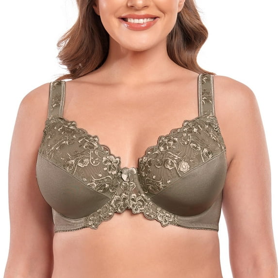 Women's Sexy Lace Embroidered Bras Full Coverage Unlined Underwire Plus Size Bra 44H