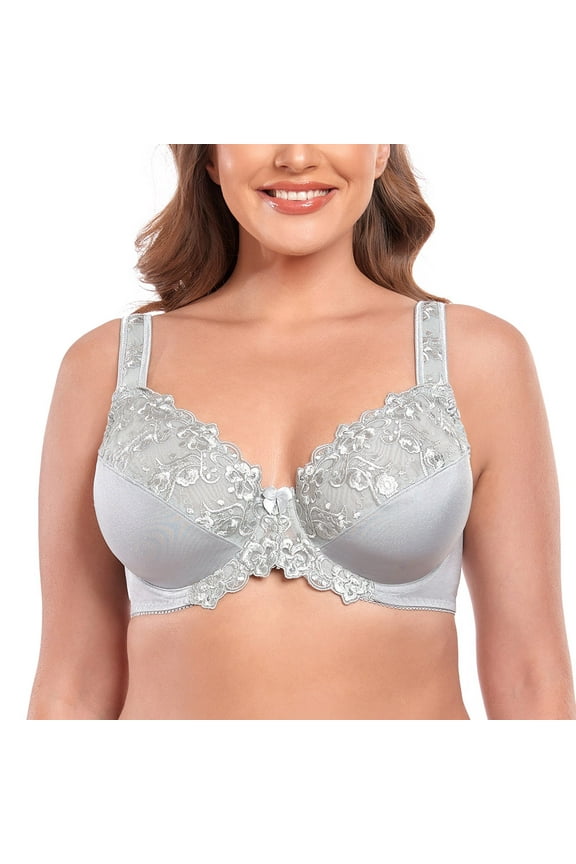 Women's Sexy Lace Embroidered Bras Full Coverage Unlined Underwire Plus Size Bra 44J