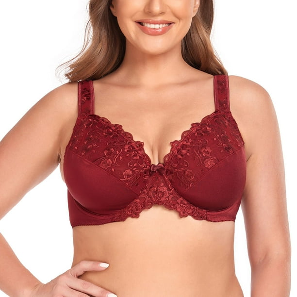 Women's Sexy Lace Embroidered Bras Full Coverage Unlined Underwire Plus Size Bra 46B