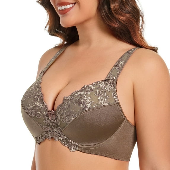 Women's Sexy Lace Embroidered Bras Full Coverage Unlined Underwire Plus Size Bra 46J