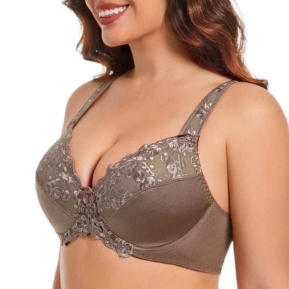 Women's Sexy Lace Embroidered Bras Full Coverage Unlined Underwire Plus Size Bra 48H