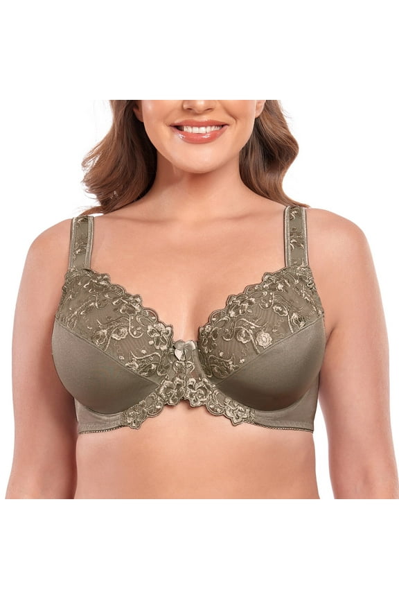 Women's Sexy Lace Embroidered Bras Full Coverage Unlined Underwire Plus Size Bra 48J