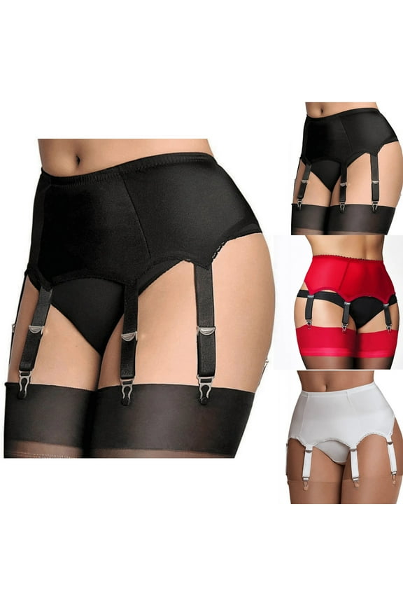 Women's Sexy Lace Garter Belt with 6 Straps, Adjustable Metal Clip Suspender for Thigh High Stockings, Bridal Lingerie and Evening Wear Accessory-Black