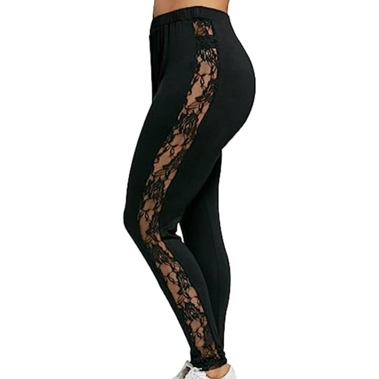 Women's Sexy Lace Hollow Leggings Plus Size Sheer Mesh Floral