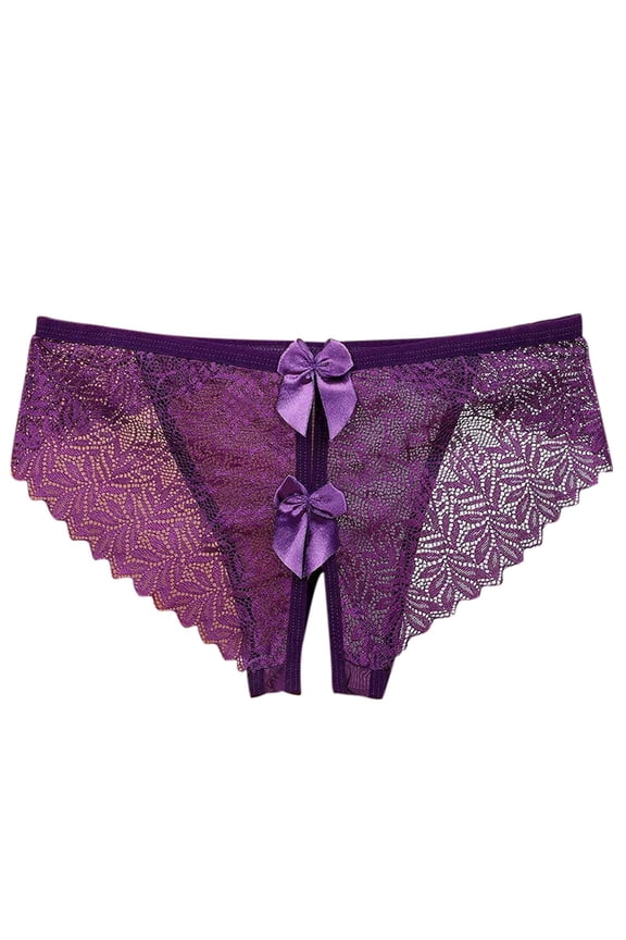 Women's Sexy Lace Hollow Open Crotch Shorts - Pure Desire Bow Design, Floral Embroidery, Daily/Casual/Club Wear, M-XL Sizes