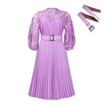 thumbnail image 1 of Women's Sexy Lace Hook Flower Hollow Pleated Dress Floral A-Line Flowy Dresses, 1 of 8