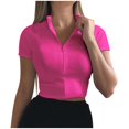 thumbnail image 1 of Women's Sexy Lace Mesh T-Shirt Short Sleeve Zip Front Bodysuit Top Fashion Comfortable Stretchy Fit Casual Outfit, 1 of 2